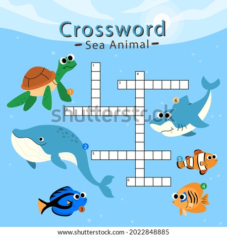 Crossword in english. Education child preschool, school game. Learning english language. Cartoon spelling puzzle. Test for kids Crossword book. Vector illustration.