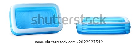 Inflatable paddling pool blue, without water empty. pool kiddy isolate. Royalty-Free Stock Photo #2022927512
