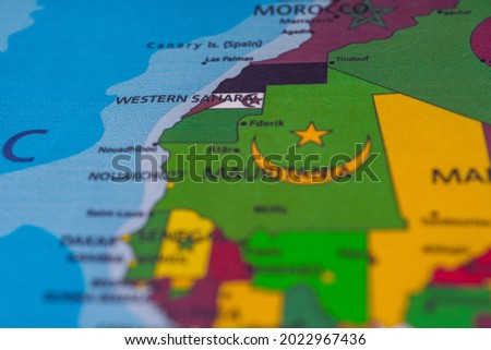 Mauritania flag on the map