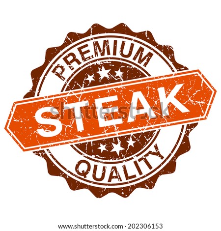 Steak grungy stamp isolated on white background