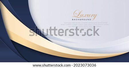 Elegant abstract dark blue and gold gradient curve shape banner template on white background. Premium luxury curve shape design element with space for your text. Vector illustration