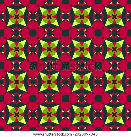 An illustration of green and pink toned geometric seamless pattern