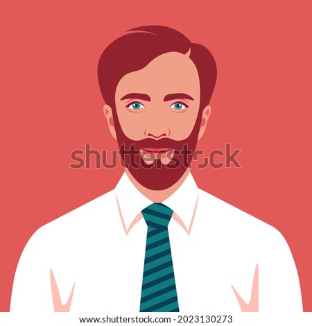Portrait of a happy brown-haired man with necktie. Avatar of a successful businessman with beard. A politician. Vector flat illustration Royalty-Free Stock Photo #2023130273