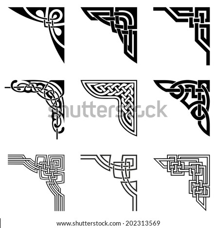set of ornamental corners in celtic style Royalty-Free Stock Photo #202313569