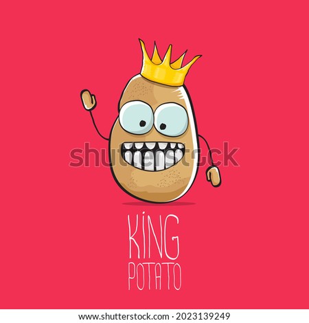 vector funny cartoon cool cute brown smiling king potato icon with gold crown isolated on pink background. vegetable funky king or prince potato character