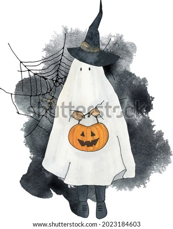 halloween ghost clipart, Horror fall sublimation clip art, spooky scarecrow printable images, watercolor pumpkin postcard