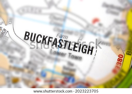 Buckfastleigh - Devon, United Kingdom colour atlas map town plan and district, village, town and county name