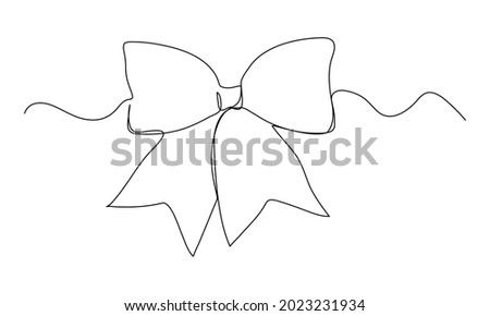 Gift ribbon bow in continuous line drawing style. simple black line sketch
