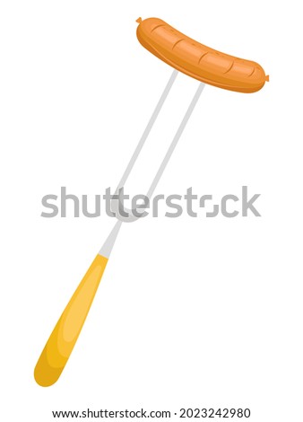 sausage on a fork isolated on white background. Food theme. Vector illustration