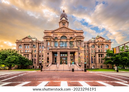 Historical Fort Worth courthouse sunset Royalty-Free Stock Photo #2023296191