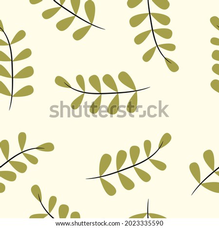 Green leaves vector seamless pattern. Inflorescence plant, flora, branches, leaf, green.