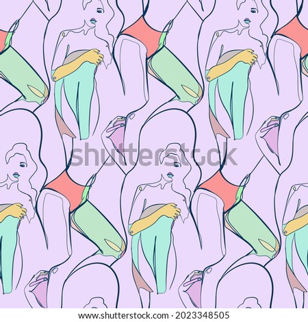 girl face and body vector stained glass style seamless art line pattern