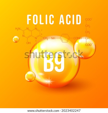 Vitamin B9 folic acid chemical formula vector illustration. Nutrition sign vector concept. The power of vitamin B9. Chemical formula. Liquid color abstract geometric shape design element Royalty-Free Stock Photo #2023402247