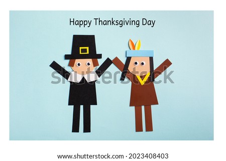 paper craft for kids. DIY american man and indian made for thanksgiving day. create art for children