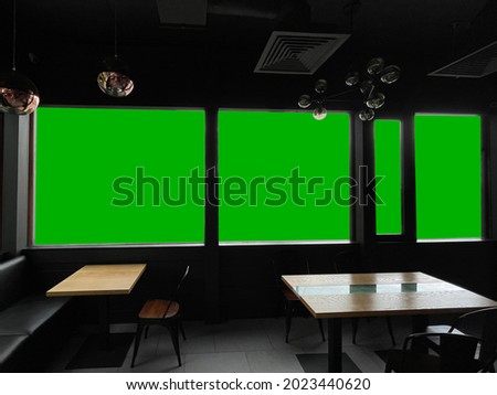 copy space mockup template with a window looking outside, chromakey green screen