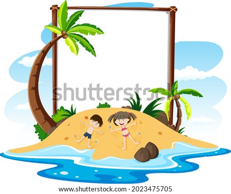 Summer Beach theme with empty banner isolated on white background illustration
