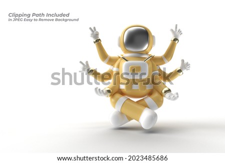 3d Render Spaceman Astronaut Yoga Gestures Pen Tool Created Clipping Path Included in JPEG Easy to Composite. Royalty-Free Stock Photo #2023485686
