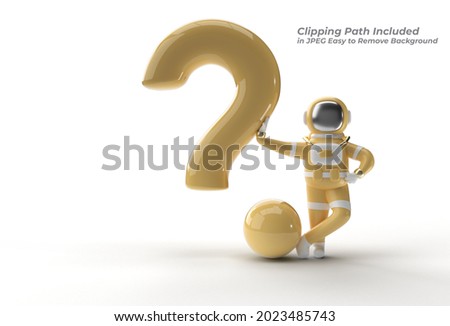 3d Render Astronaut with Question Mark think, Disappointment, Tired Caucasian Gesture's Pen Tool Created Clipping Path Included in JPEG Easy to Composite. Royalty-Free Stock Photo #2023485743