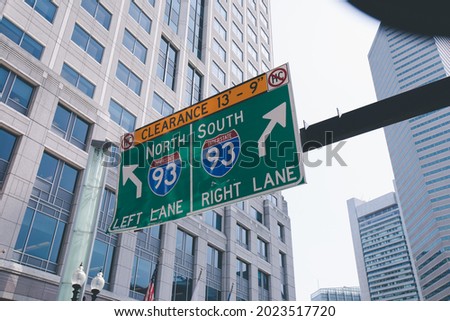 Entrance sign on interstate I-93 (Massachusetts turnpike)