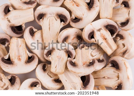 Champignon mushrooms as a background in  closeup
