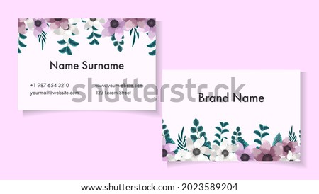 Creative Business card Template Abstract Floral art Visiting Contact card. Simple Clean Visiting card flat design with flowers. Vector illustration. Standard Size for textile, fabric, clothing company