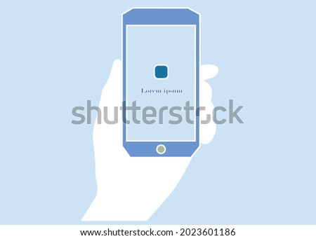 hand holding a smartphone isolated on a light blue background, vector drawing 
