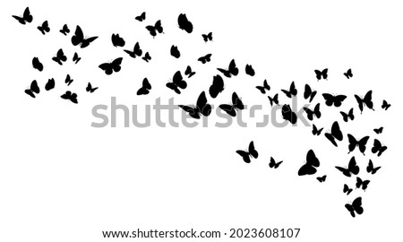 Flying black silhouettes of butterflies.Vector design element 