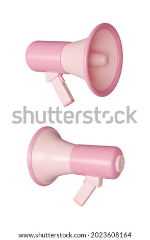 3D render pink megaphone various view isolated on white background with clipping path.