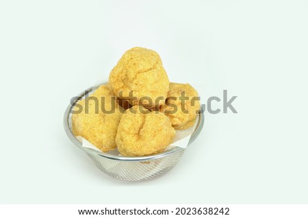 Fried meatballs on white background, Indonesian street food