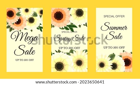 Trendy editable flowers and leaves floral template for social networks stories, vector illustration. Design backgrounds for social media.