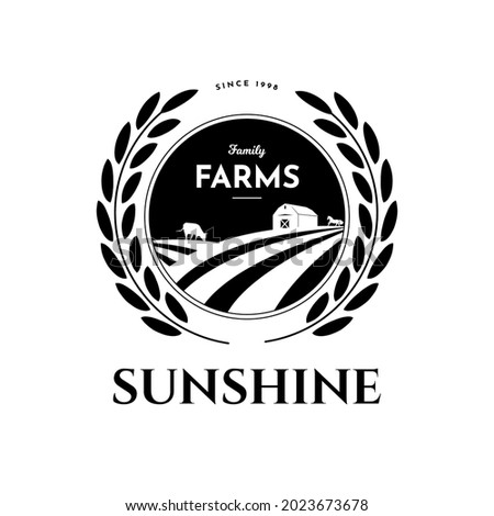 Sunshine family farm - logo design. Vector