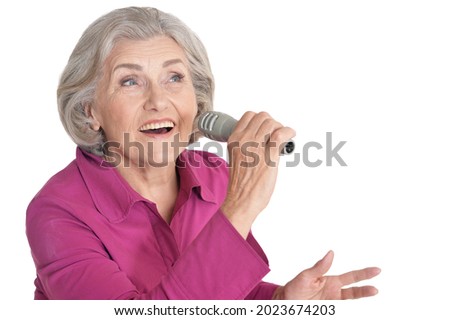 Senior singer woman portrait on white background