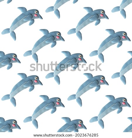 seamless dolphin pattern made of air plasticine