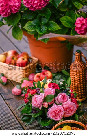 autumn still life.decor.flowers and fruits
