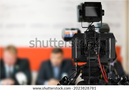 Professional film and video camera on the set. Shooting, equipment, photography technique.