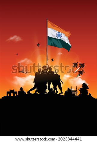 Indian army soldiers freedom fighters holding tricolor flag Royalty-Free Stock Photo #2023844441