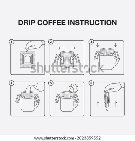 Drip coffee brewing process instruction Royalty-Free Stock Photo #2023859552
