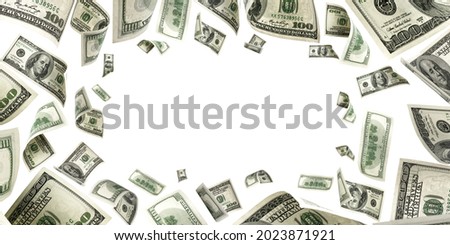 Dollar bill. Washington American cash. Usd money white background. Money falling