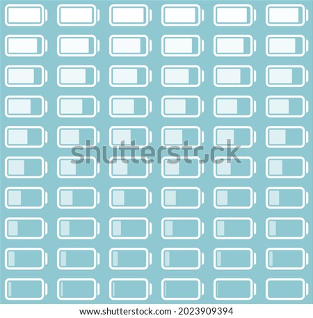 60 frame vector set of white battery using with gradually decrease opacity in blue background