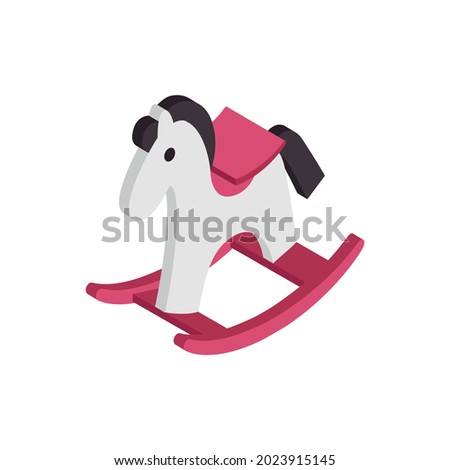 Isometric children room composition with isolated image of horse shaped swing with soft saddle vector illustration