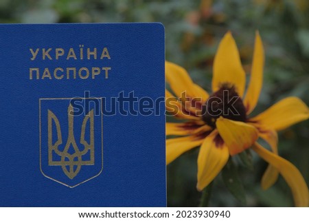 Passport of a citizen of Ukraine with a blue cover and yellow letters