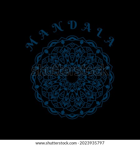 Round mandala on background. Vector boho mandala in Blue color. Mandala with floral patterns. Yoga template