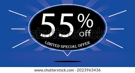 55% off black balloon and blue, for limited special offer, blue banner for special offers of promotions