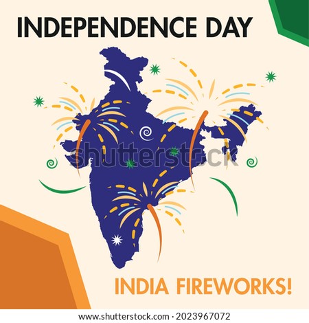 Happy India independence day poster with a map of India and fireworks Vector
