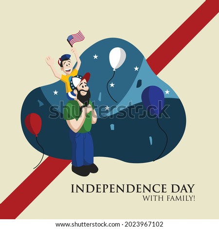 Happy independence day 4th of July poster with a father carrying his son Vector
