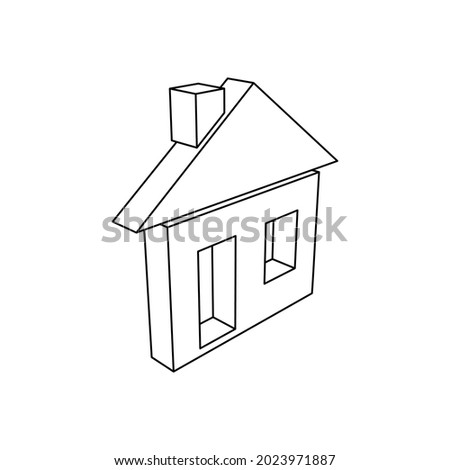 The outline of a large house symbol is made with black lines. 3D view of the object in perspective. Vector illustration on white background