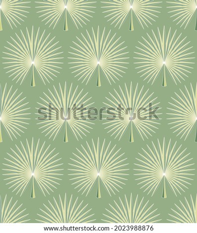 Green palm leaves foliage pattern. Tropical trees, leaves vector seamless background. Exotic jungle fan palm plants botanical illustration. Royalty-Free Stock Photo #2023988876