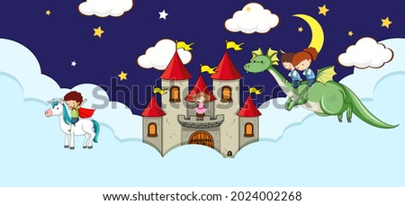 Scene with fantasy castle on the cloud at night illustration