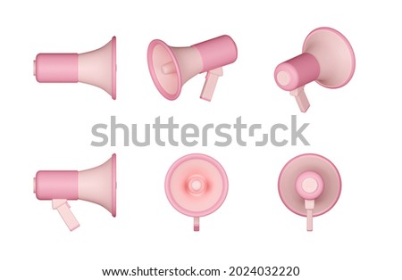 3D render pink megaphone various view isolated on white background with clipping path.