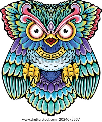 Owl colorful mandala design for kids illustration